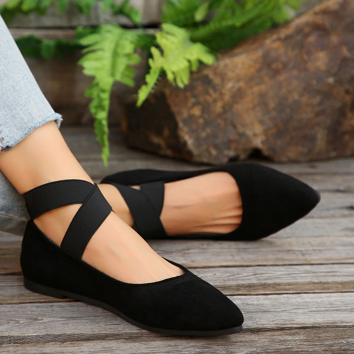 Damen Ballerina-Schuhe mit elastischen Kreuzbändern und rutschfester Sohle Drune