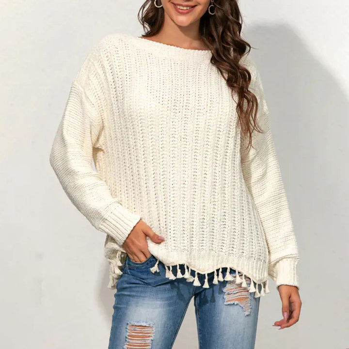 Damen Grobstrickpullover mit fransigem Saum und lässiger Passform Drune