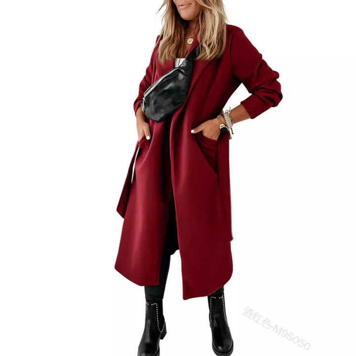 Damen Eleganter und gemütlicher Mantel mit Gürtel und Taschen Drune
