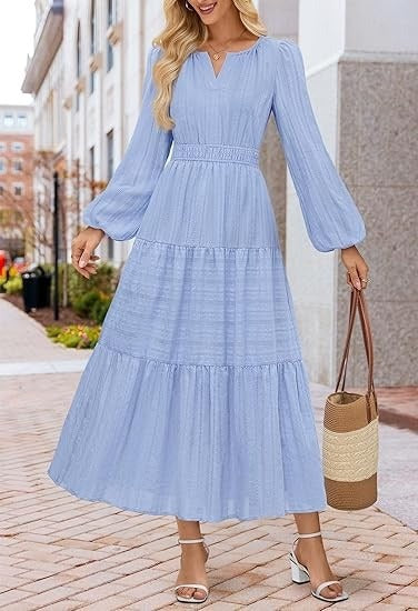 Damen Maxikleid mit voluminösen Ärmeln und schwingendem Saum Drune