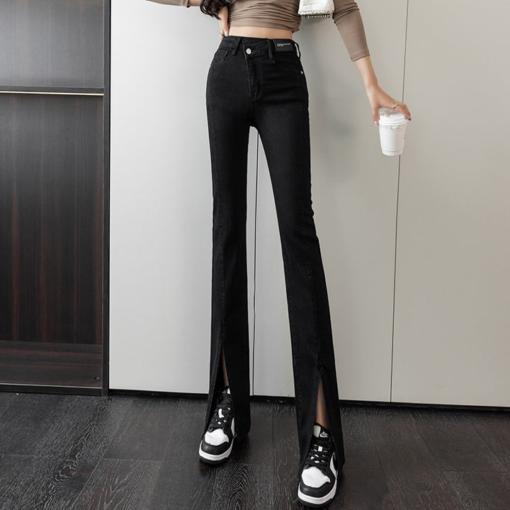 Damen Flared Jeans mit hohem Taillenbund und seitlichen Schlitzen Drune