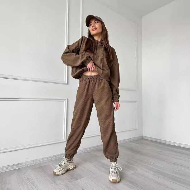 Damen Lässiger Kapuzenpullover mit Rippstruktur Drune