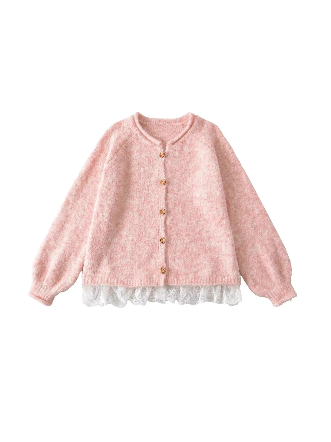 Damen Elegante Strickjacke mit Spitzenbesatz und Knopfdetails Drune