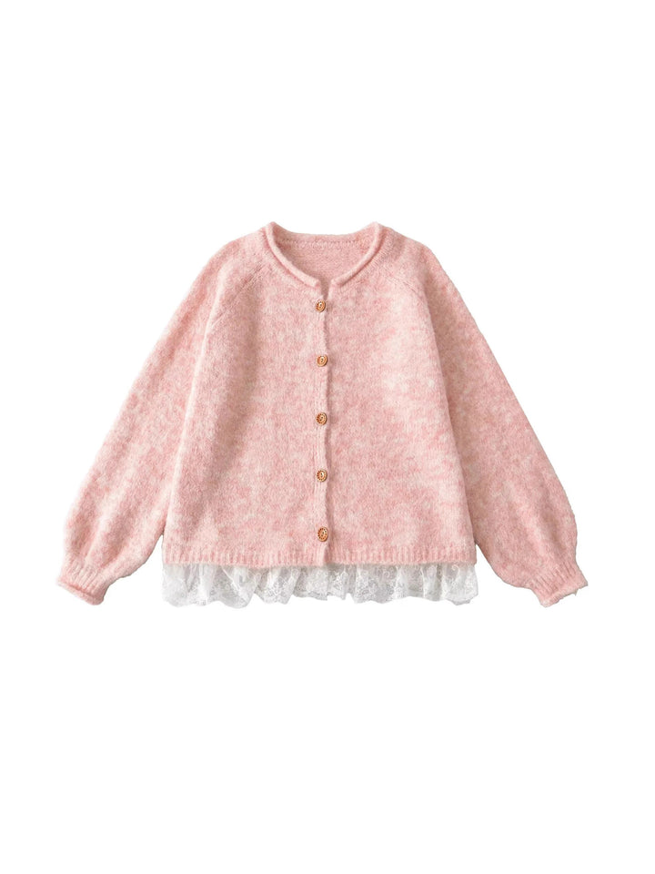 Damen Elegante Strickjacke mit Spitzenbesatz und Knopfdetails Drune