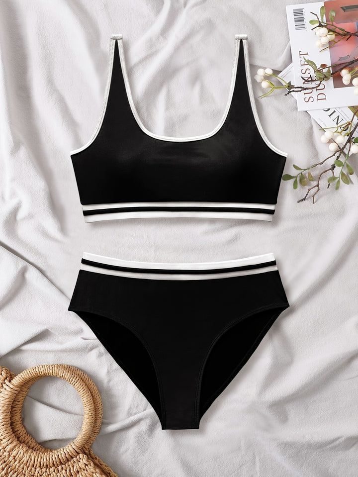 Damen Sportliches Bikini-Set mit elastischen Trägern und Kontrastbündchen Drune