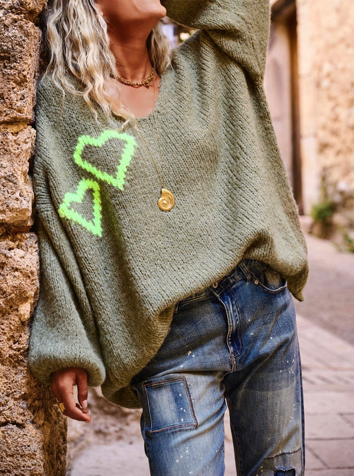 Damen Strickpullover mit liebenswertem Herzdesign und lässigem Schnitt Drune