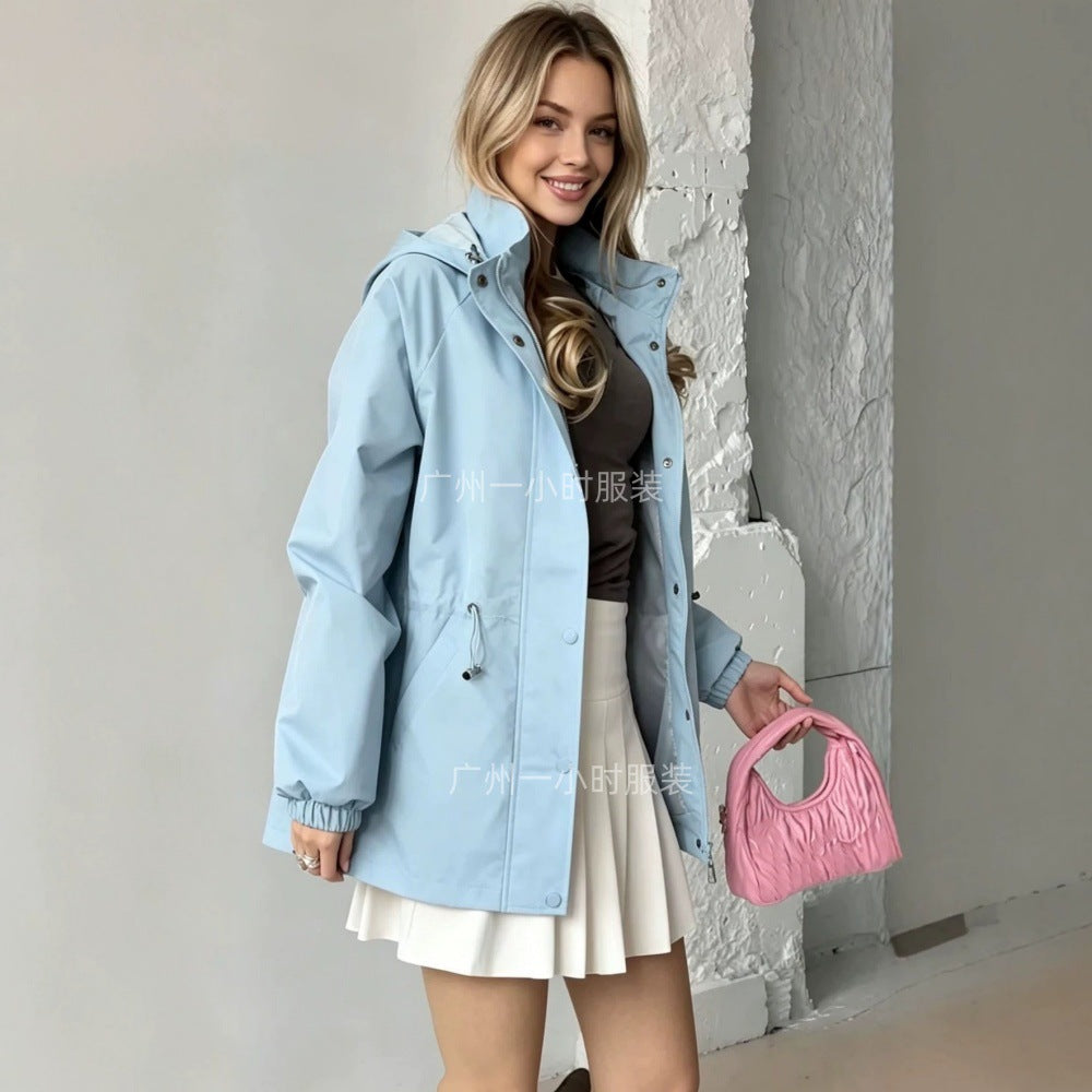 Damen nan wasserfeste Regenjacke mit Kapuze und Taillenzug Drune