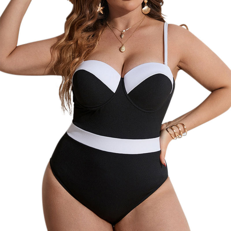 Damen Eleganter Badeanzug mit Stütze und Farbblockdesign Drune