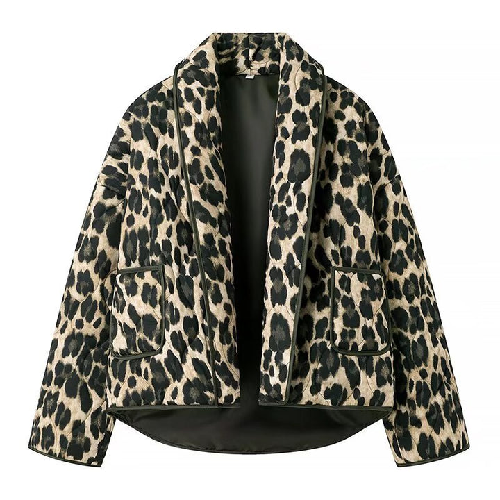 Damen Stilvolle Leopardenmuster Steppjacke Drune