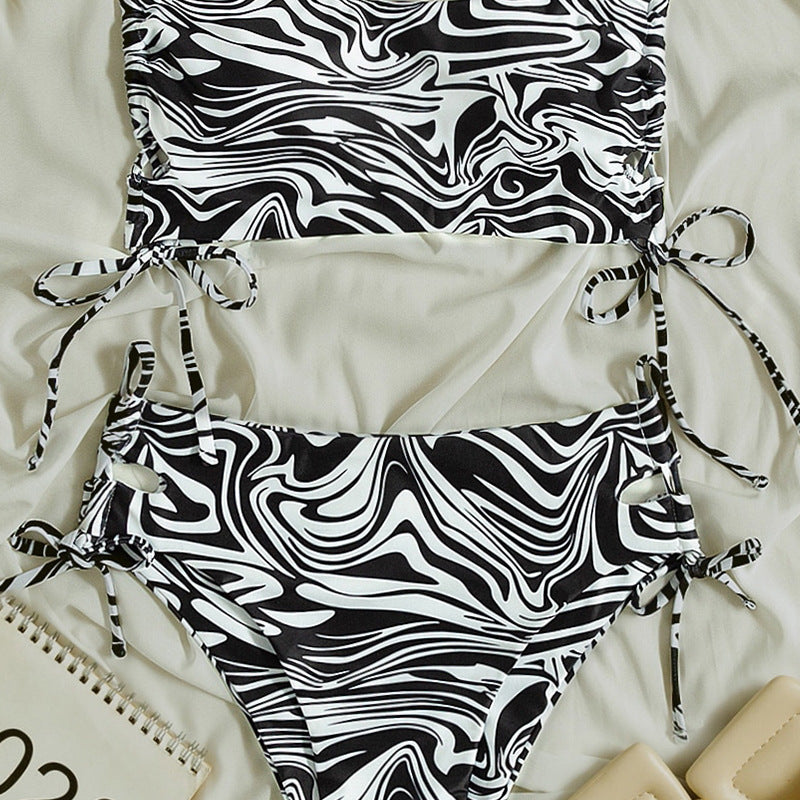 Damen Bandeau-Bikini-Set mit Stilvollem Rüschendesign Drune