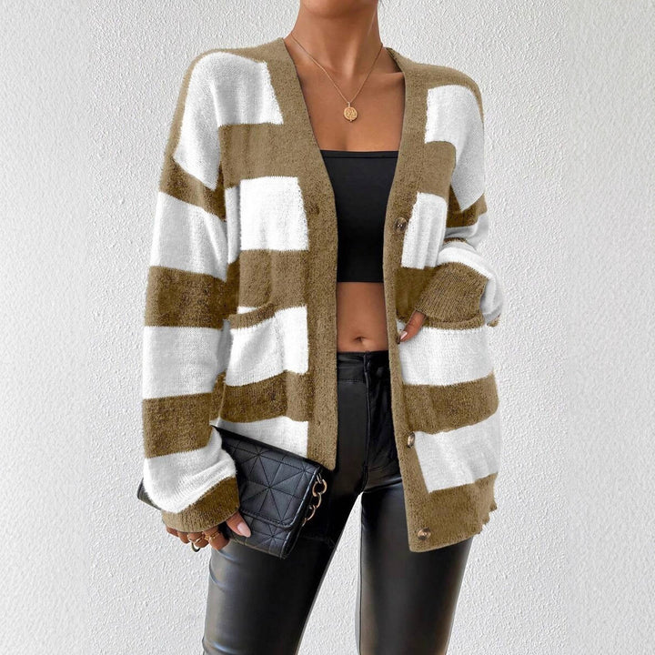 Damen Strickjacke mit trendigem Blockstreifenmuster und weichem Material Drune