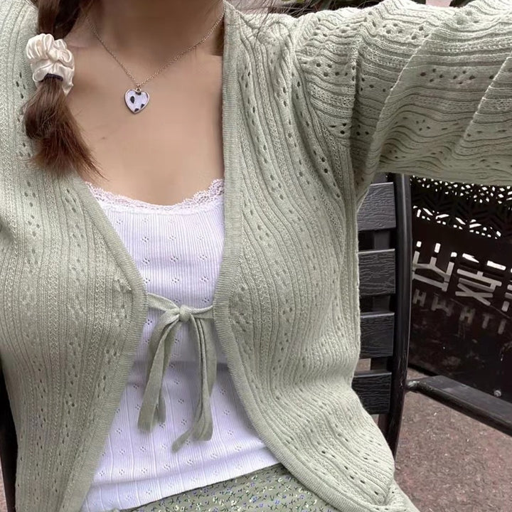 Damen Eleganter Strickcardigan mit verstellbarer Schnürung Drune