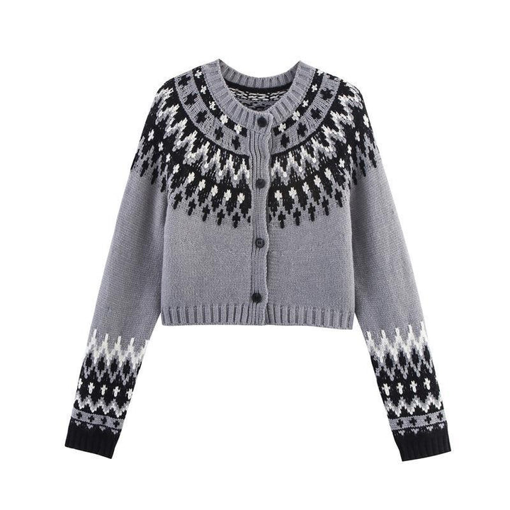 Damen gestrickte Winterjacke mit traditionellem Muster und Knöpfen Drune