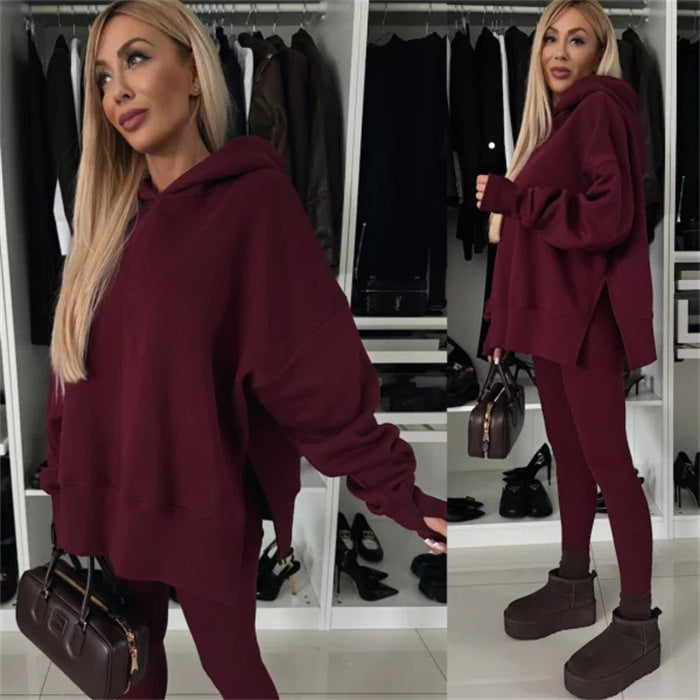 Damen nan oversized Kapuzenpullover mit Leopardenprint, kontrastbündchen und verlängertem Rückensaum Drune