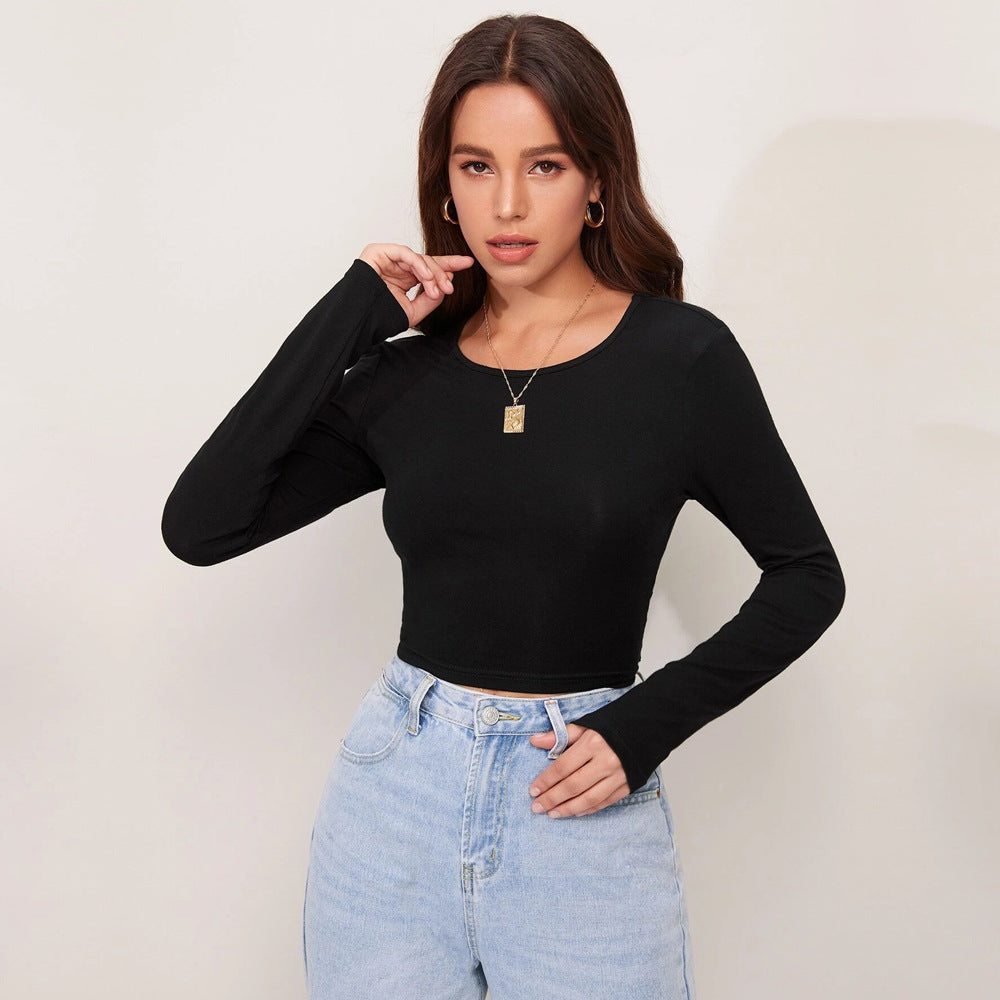 Damen cropped Langarmshirt mit eleganter Rippstruktur Drune
