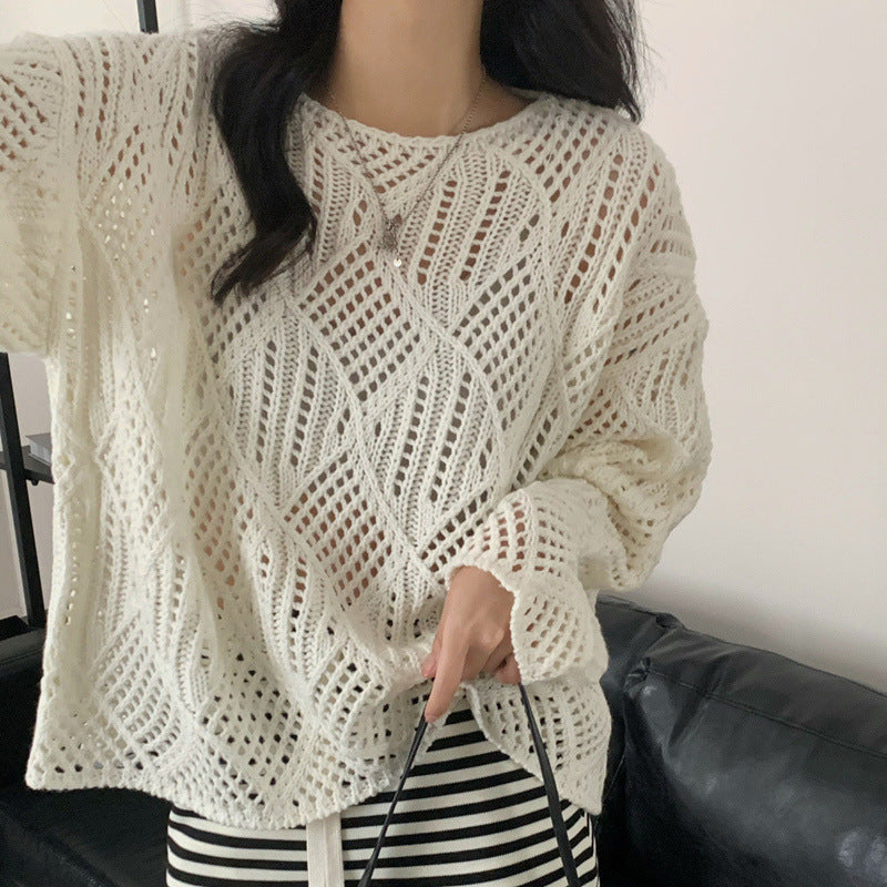 Damen Grobstrick Pullover mit innovativem Lochmuster und lässigem Schnitt Drune