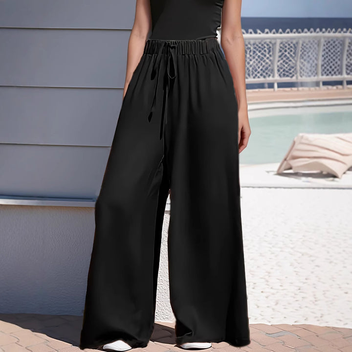 Damen nan weite Palazzo-Hose mit hohem Paperbag-Bund, elastischem Tunnelzug und vorderer Beinschlitz Drune