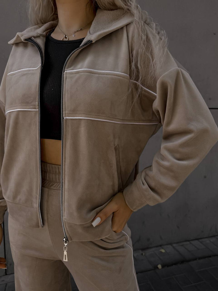 Damen Sportliches Fleece-Set mit Reißverschluss und Kapuze Drune