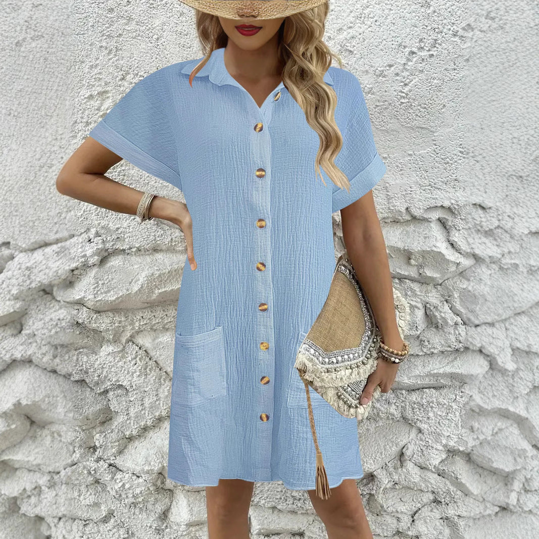 Damen Knielanges Hemdblusenkleid mit knopfbarem Design und praktischen Taschen Drune