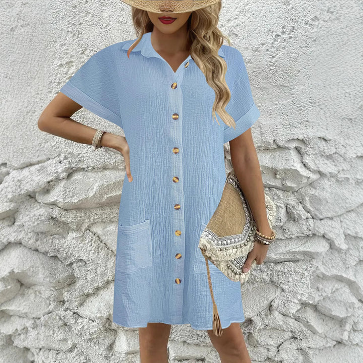 Damen Knielanges Hemdblusenkleid mit knopfbarem Design und praktischen Taschen Drune
