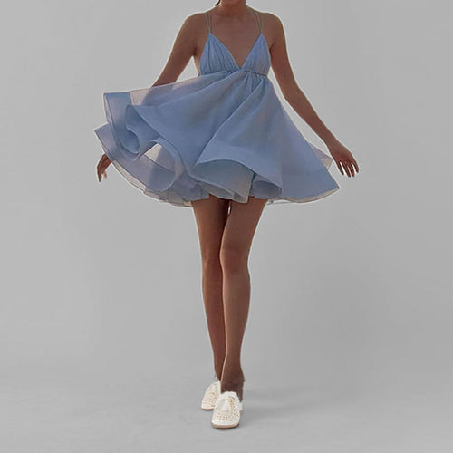 Damen Sommerkleid mit tiefem V-Ausschnitt und verspieltem Saum Drune