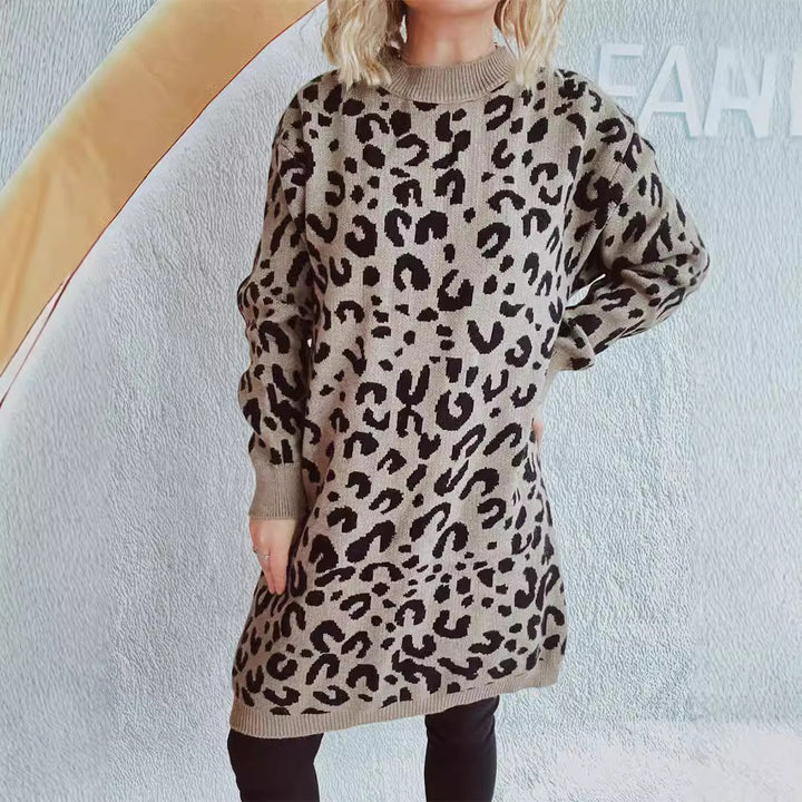 Damen Grobstrickkleid im modernen Leopardenmuster Drune