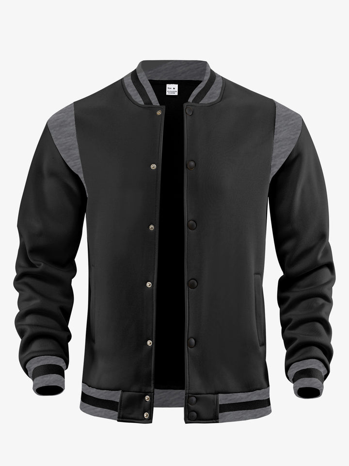 Herren nan legere Baseballjacke in Sweatqualität mit Druckknopfleiste geripptem Kragen und kontrastierendem Schulterbesatz Drune