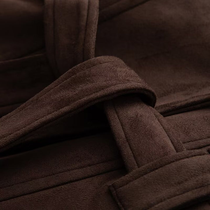 Damen modische Kunstlederjacke mit breitem Kragen und Taillengürtel Drune