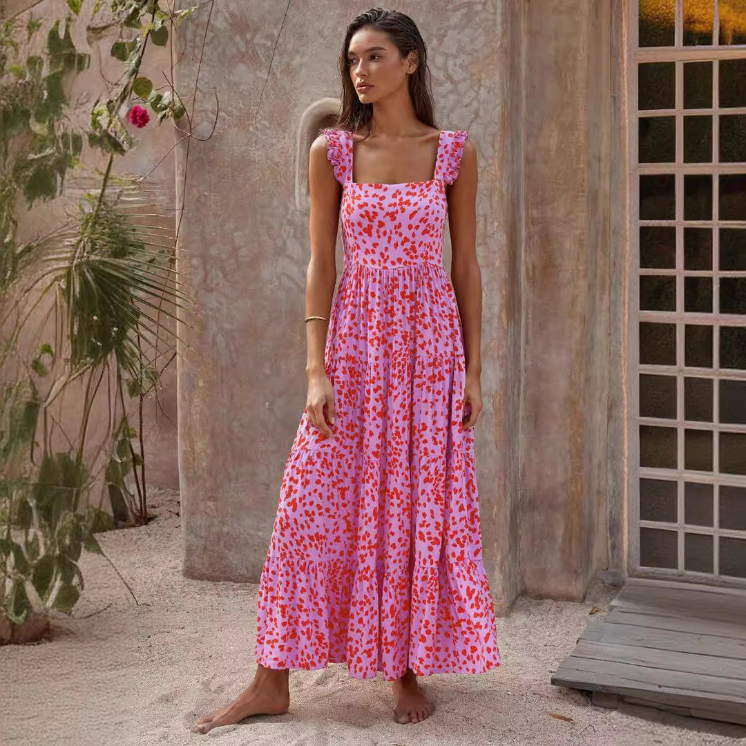 Damen Maxikleid mit voluminösem Rock und zarten Rüschendetails Drune
