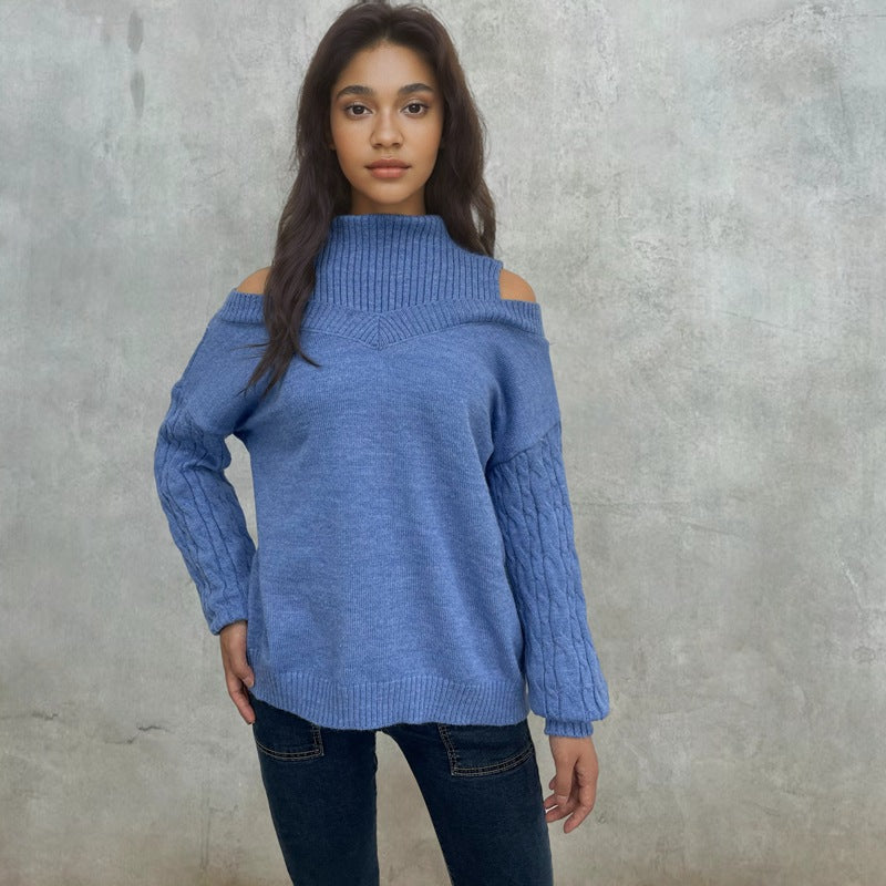Damen Pullover mit schulterfreiem Design und strukturierten Ärmeln Drune