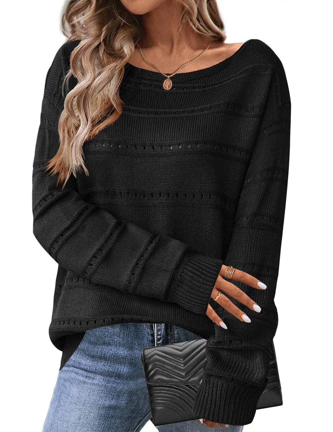 Damen Strickpullover mit luftiger Struktur und weit geschnittenem Design Drune