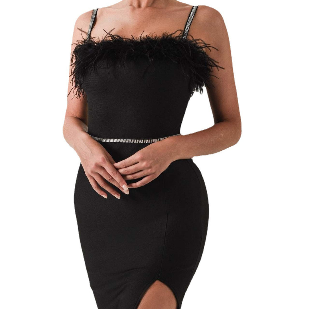 Damen Elegantes Abendkleid mit filigranem Spitzenbesatz und verführerischem Schlitz Drune