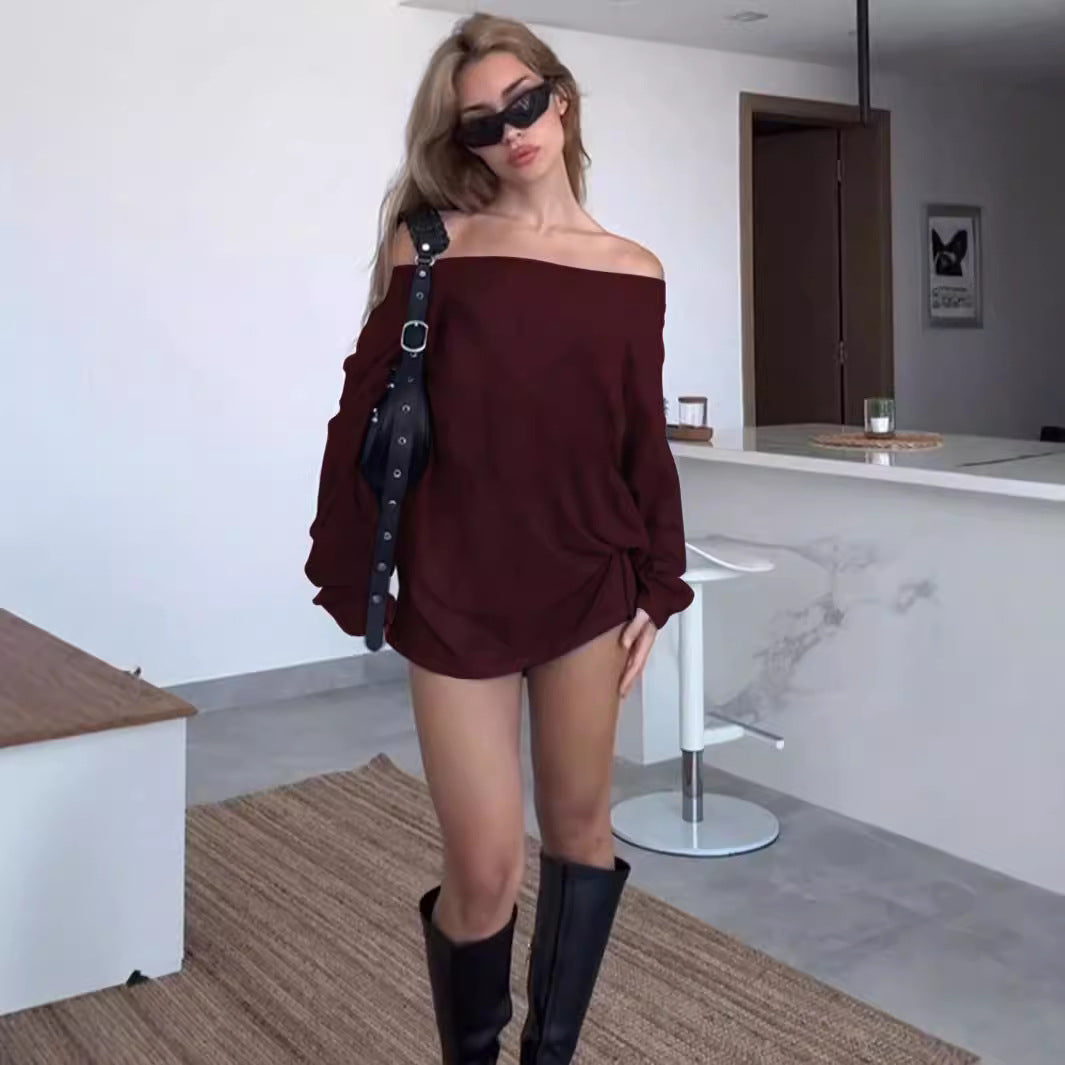 Damen Off-Shoulder Bluse mit Lockere Passform und Knötchen-Detail Drune