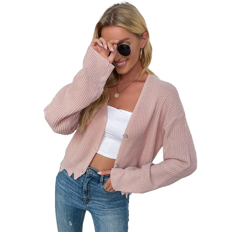 Damen kuschelige Strickjacke mit weitem Schnitt und Knopfdetail Drune