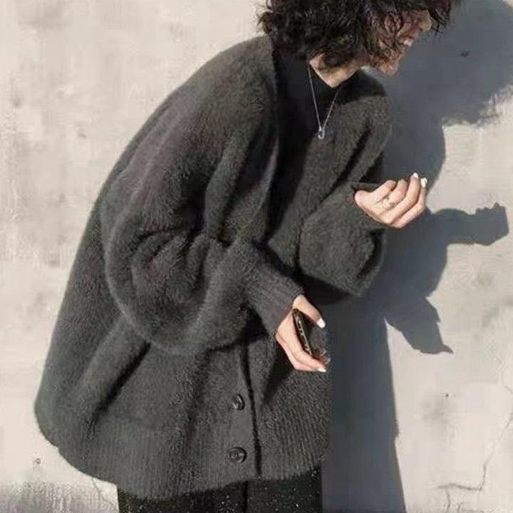 Damen gemütlicher Strickcardigan mit großen Knöpfen und lässiger Passform Drune