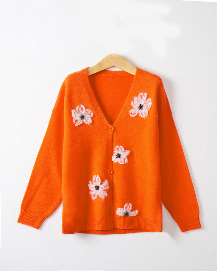 Damen Strickjacke mit floralem Motiv und eleganter Knopfleiste Drune