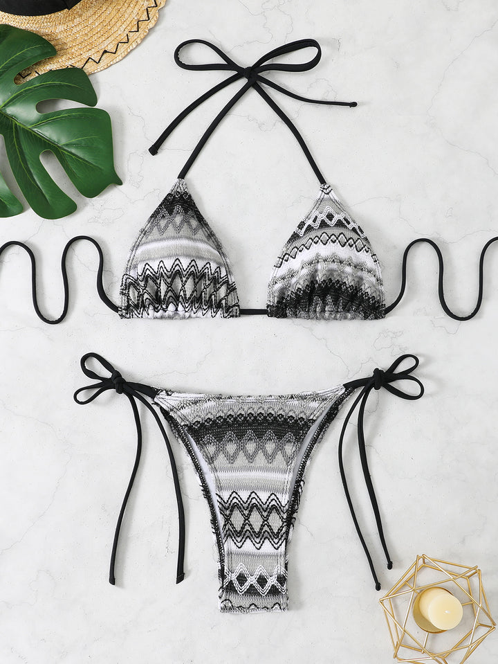 Damen Triangel-Bikini mit fröhlichem Muster und verstellbaren Bändern Drune