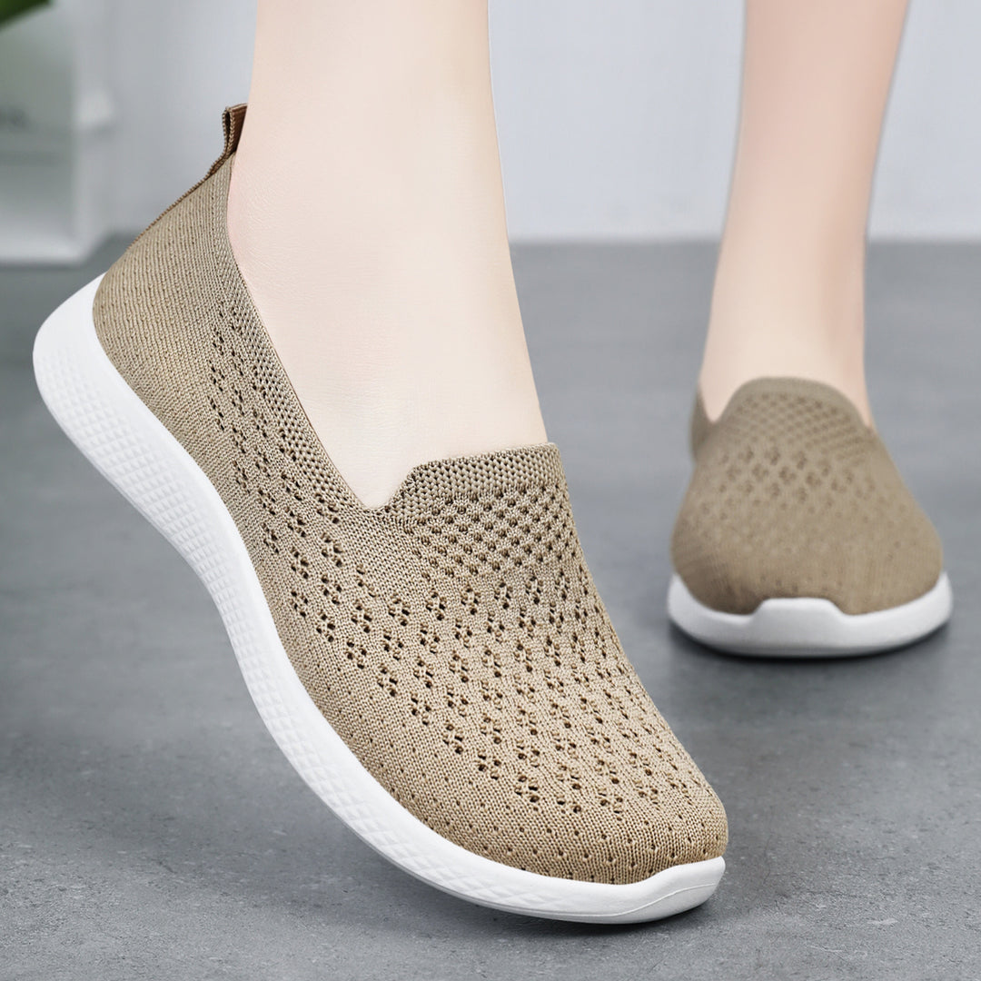 Damen nan nahtloser Strick-Slipper mit perforierter Luftnetzstruktur, ergonomischem Memory-Fußbett und leichter EVA-Dämpfung Drune