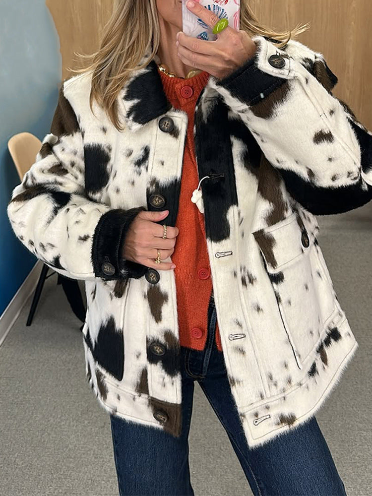 Damen lässige Oversized-Jacke mit tierischem Print Drune