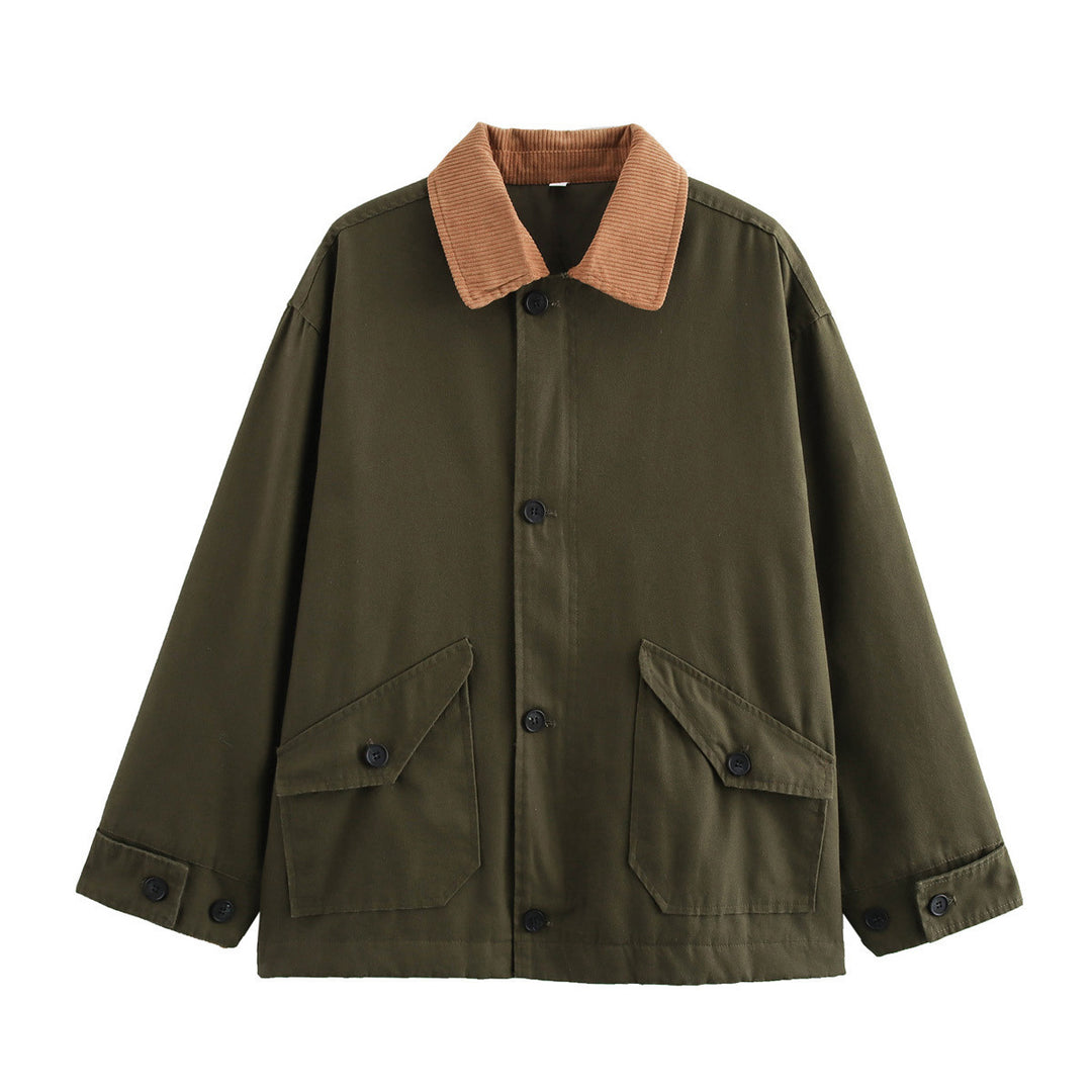 Damen entspannte Utility-Jacke mit geripptem Kragen und praktischen Taschen Drune