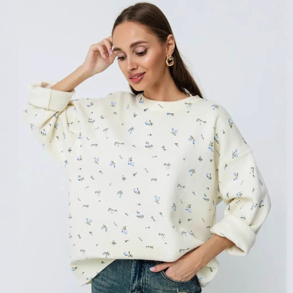 Damen lässiger Sweatpullover mit floralem Design und oversized Schnitt Drune