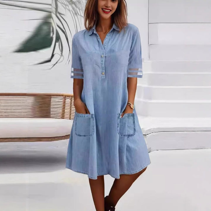 Damen Freizeit Denim Hemdkleid Drune