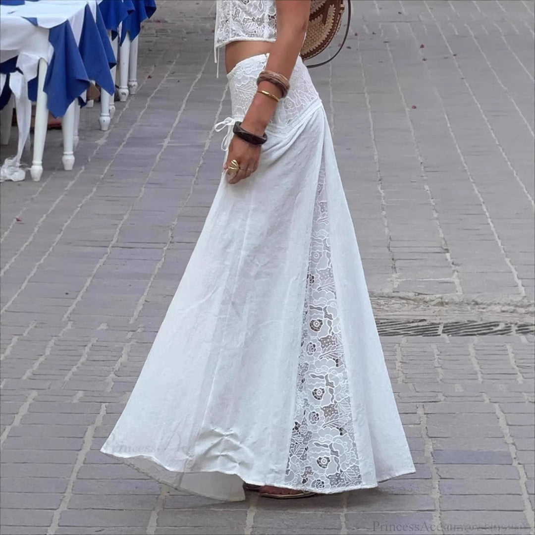Damen Maxi-Rock mit elegantem Spitzen-Design und seitlichen Bändern Drune