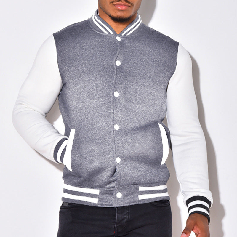 Herren sportliche Collegejacke mit kontrastierenden Ärmeln und Druckknöpfen Drune