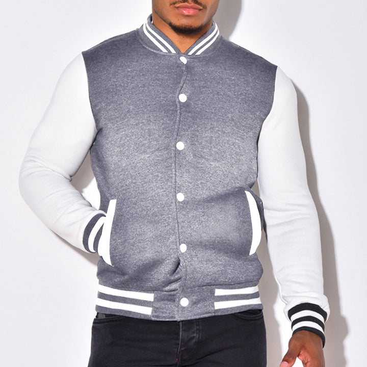 Herren sportliche Collegejacke mit kontrastierenden Ärmeln und Druckknöpfen Drune