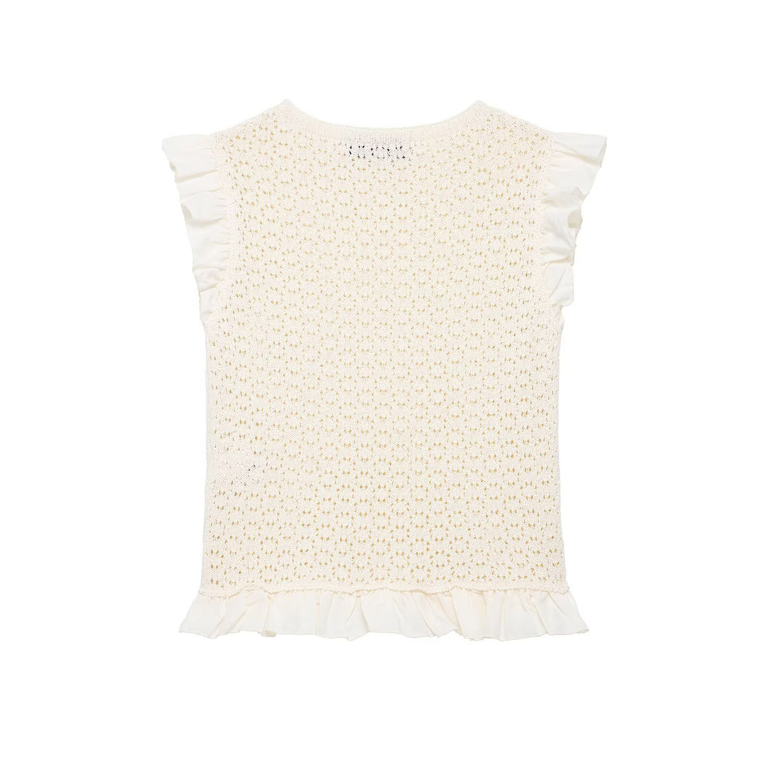 Damen Rüschenshirt mit feiner Lochstickerei und gerafftem Saum Drune