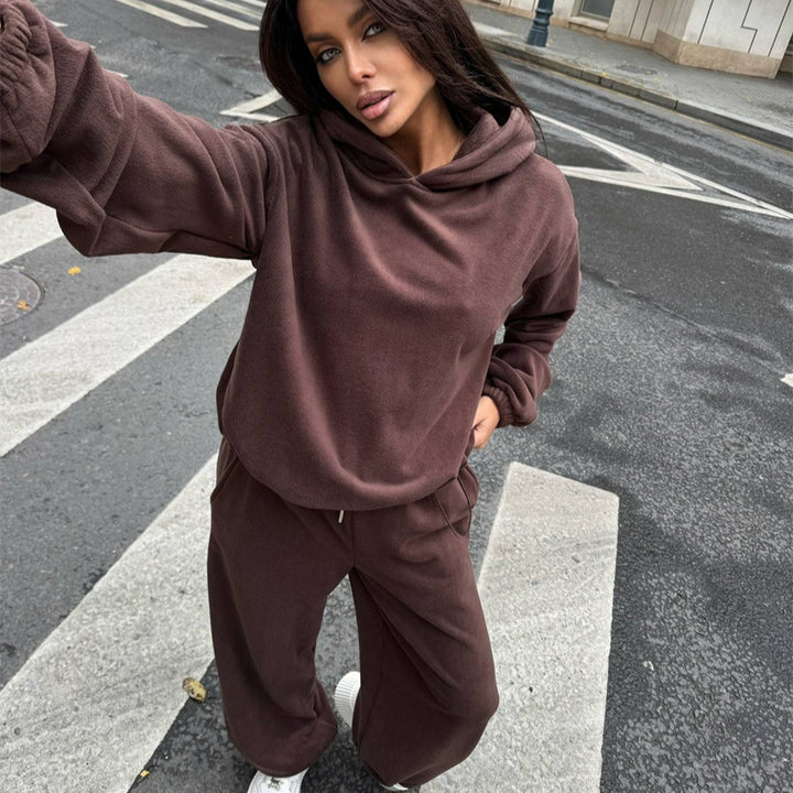 Damen Fleece-Loungewear-Set mit praktischen Taschen und lässigem Schnitt Drune