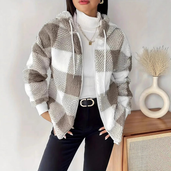 Damen Kuschelige Kapuzenjacke im Karodesign Drune
