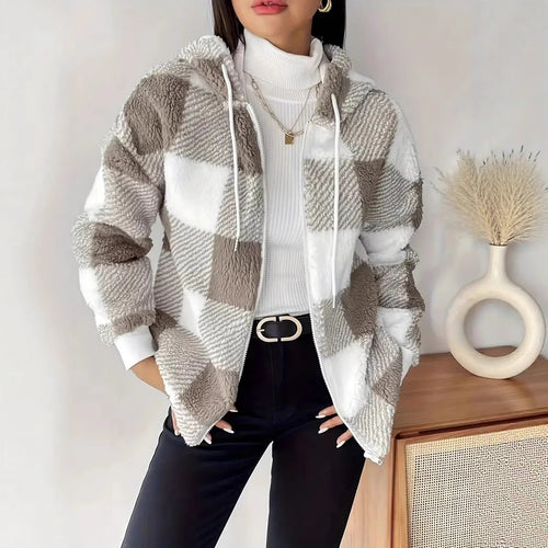 Damen Kuschelige Kapuzenjacke im Karodesign Drune