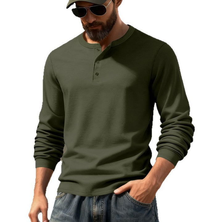 Herren nan tailliertes Langarm-Henleyshirt mit Stehkragen, feinem Baumwollstretch und Rippbündchen Drune